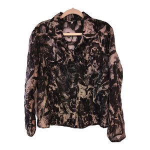 Chico's blouse women’s Sz 2 Large Sheer Shirt Top Black Gray Button Down Collar